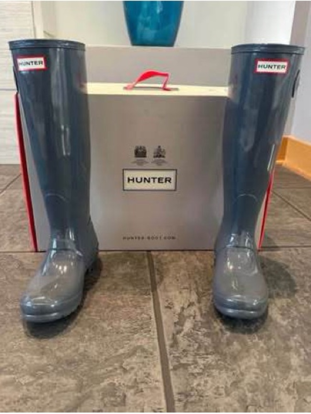 Hunter Men's Tall Gloss Rain Boots in Slate Gray